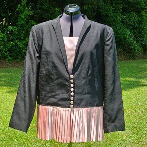 Vintage Plus Size 20 Peeress Charcoal Black & Blush Pink Pleated Blazer Jacket